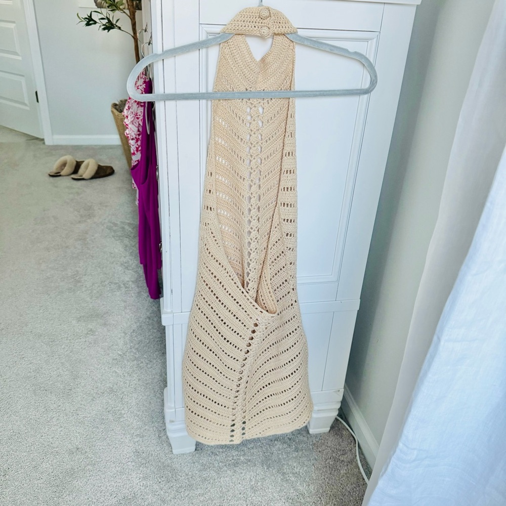 NWOT $218 Revolve Camila Coelho Lyssa Hand Crochet Halter Mini Dress in Sand Med - Picture 10 of 16